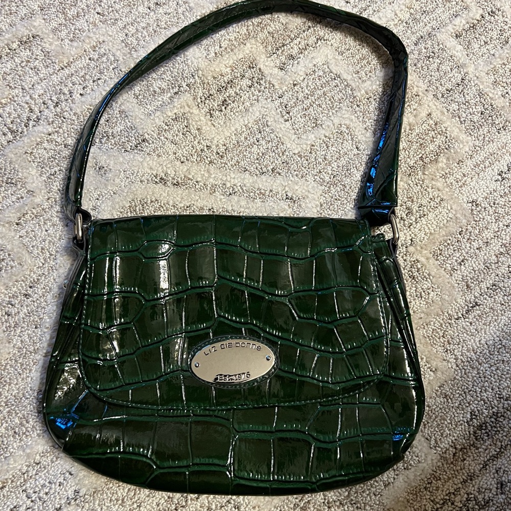Liz Claiborne Emerald Green Croc-Embossed Shoulder Bag